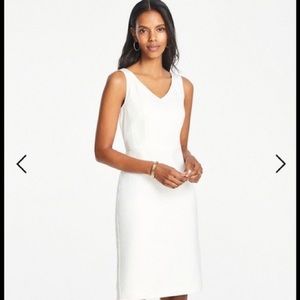 Ann Taylor Sleeveless V-Neck Midi Dress Linen Herringbone Ivory 2P